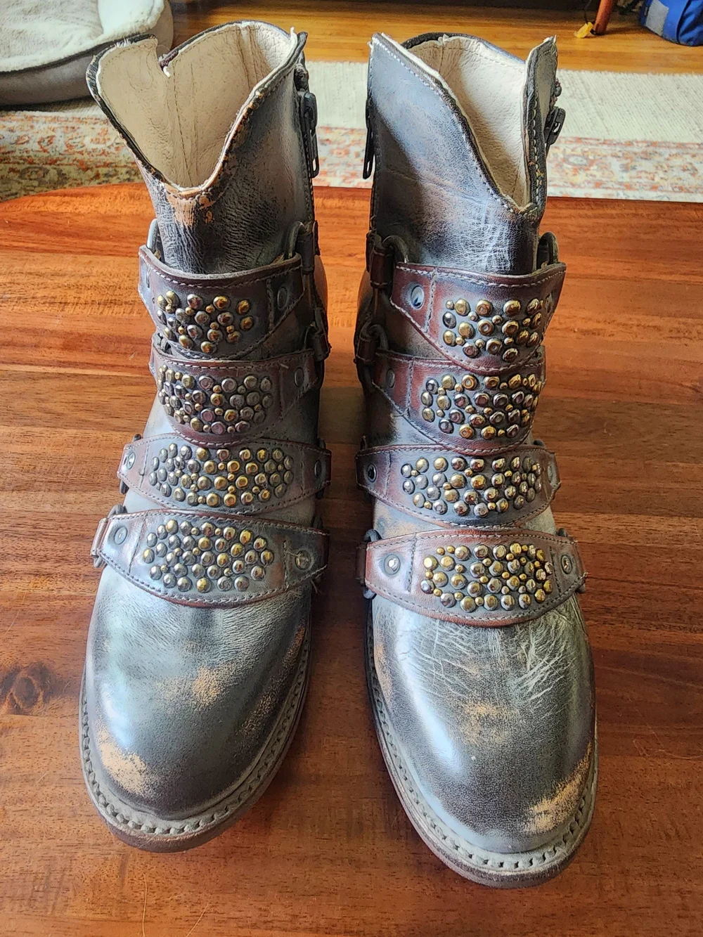 freebird Grady Ice Distressed Studded Strap Ankle Boots